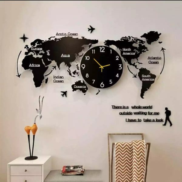 3d Digital World Map Wooden Wall Clock 24×24 Inches