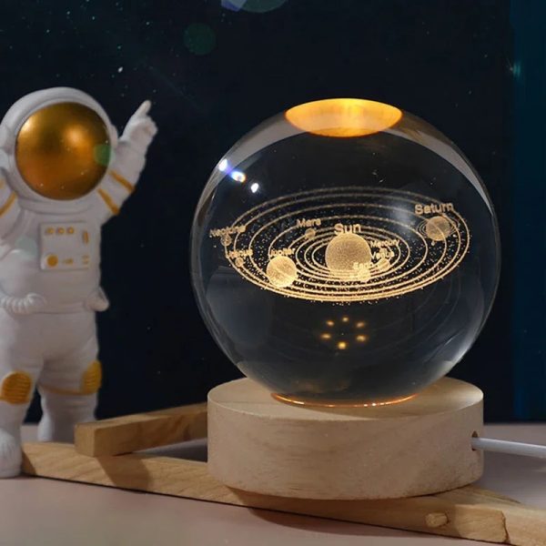 3d Galaxy Solar System Crystal Ball Night Light With Wooden Base For Boys And Girls (random Designs)0