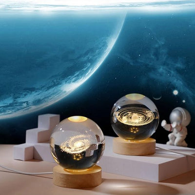 3d Galaxy Solar System Crystal Ball Night Light With Wooden Base For Boys And Girls (random Designs)0