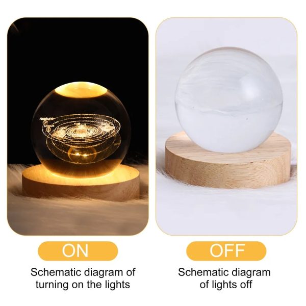 3d Galaxy Solar System Crystal Ball Night Light With Wooden Base For Boys And Girls (random Designs)0