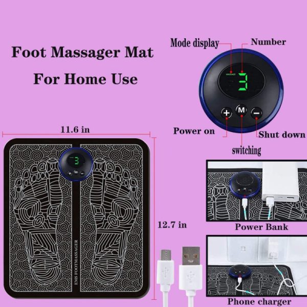 Beauty Ice RollerEms Foot Massager Mat Electric Usb Charging Smart Display Tens Acupuncture Feet Cushion Blood Circulation Pad Health Care Home